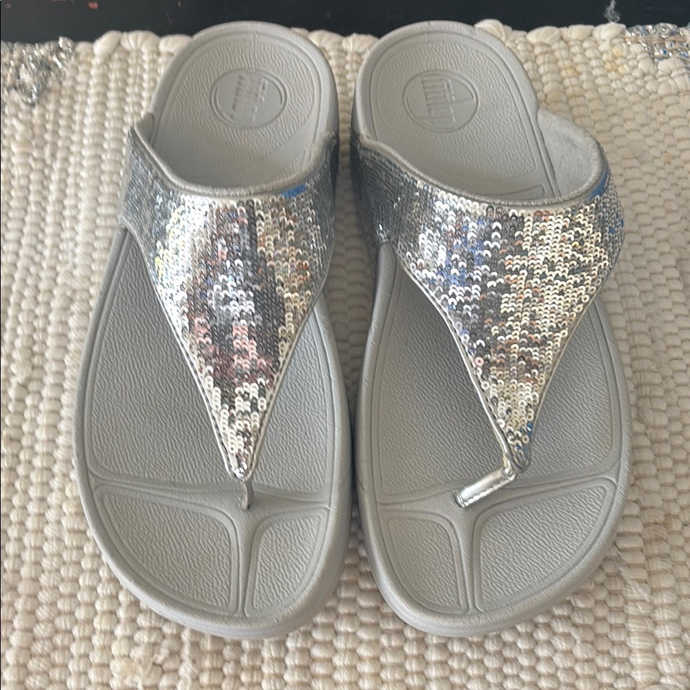 Fitflop Sequin Silver Women's Sandals Size 9